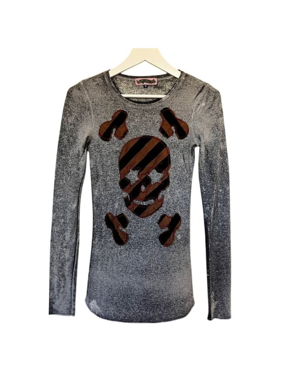 Vintage Y2K Love Junkie S Waffle Thermal Embroidered Skull Long Sleeve Gothic - Picture 1 of 8
